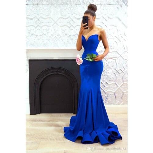 Royal Blue Cheap Bridesmaid Dresses Under 50 Mermaid V-neck Backless Long Wedding Party Dresses