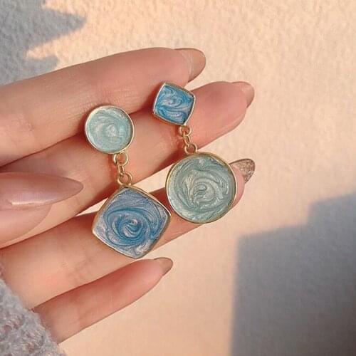 DZOT New Asymmetric Two-Color Pendant Earrings Birthday Gift Banquet Travel Wedding Engagement Fashion All-Match Jewelry