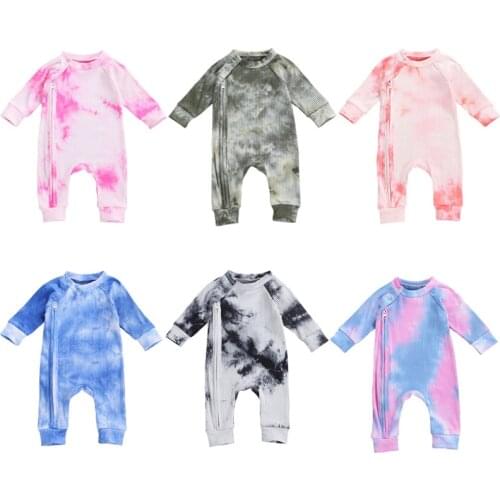 0-24M Toddler Baby Boy Girl Tie - Dye Printed Romper Long Sleeve Zipper Jumpsuit Autumn Clothing 5Colors