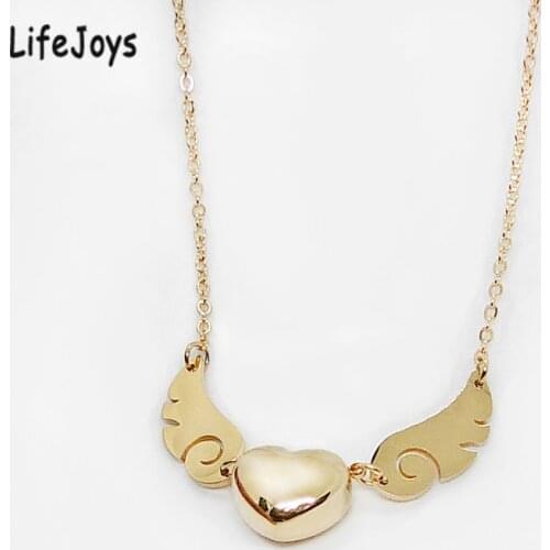 Heart Pendant Angel Wings Necklace Stainless Steel Guardian Angel Feather Clavicle Necklace Women Girl Jewelry Gold Silver Color