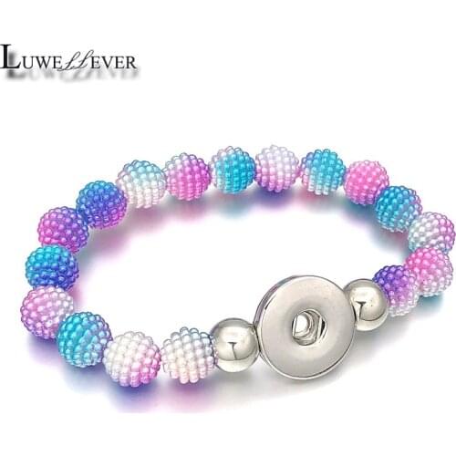 Candy Colors Expandable Bead Stretch 042 Strand Bracelet 18mm Snap Button Resin Bangle Fashion Charm Jewelry For Women Gift 19cm