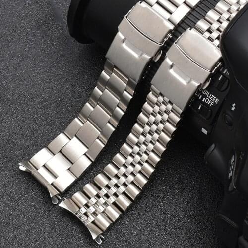 20mm 22mm Solid Stainless Steel Watch Strap Metal Curved End Men Diving Folding Buckle Wrist Band Bracelet Accessories for Seiko