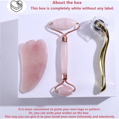 Rose Quartz Roller Facial Massager Natural Jade Slimming Face-lifting Micro-needle Roller Three-piece Beauty Skin Care Tool