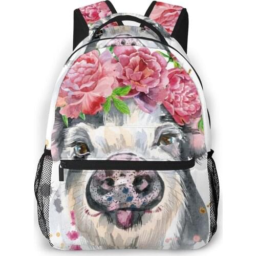 2020 Travel Backpacks Pig With Watercolor Peonies Flowers Wreath Girl Backpack For Women Large Capacity School Bag For Teenage