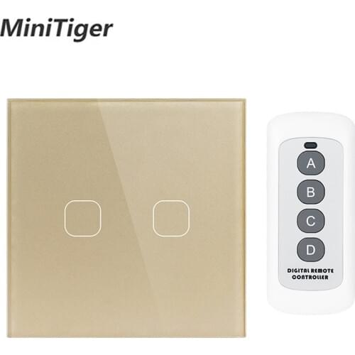 Minitiger EU Standard 2 gang 1 way Light Touch Switch Waterproof Glass Panel Wall Sensor Switch Remote controller
