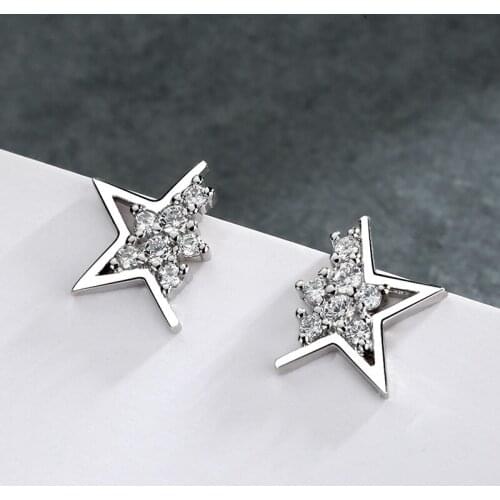 Korean Earrings for Student Small Star Full Crystals 925 Sterling Silver Natural Zircon Stud Earrings Women Jewelry Bijoux Gift