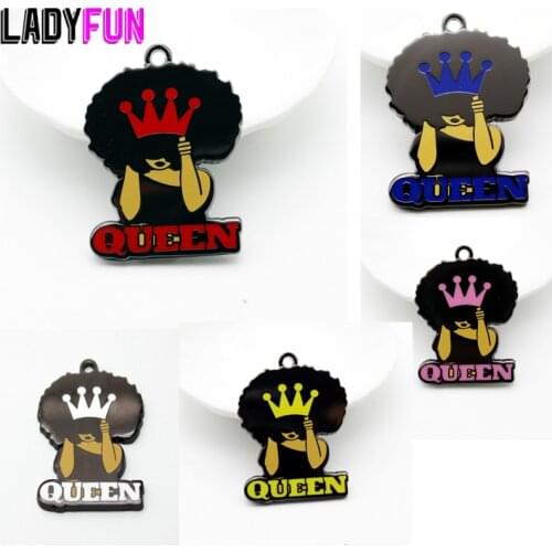 Crown Queen Charm Alloy Enamel Charms High Quality Afro Women Jewelry Pendant