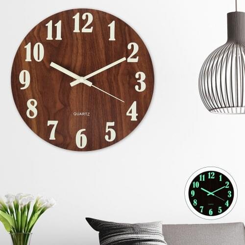 Luminous Wall Clock Silent Non-Ticking Modern Design Nordic Brief Living Room Decor Kitchen WallClocks Wooden Fluorescent Clock