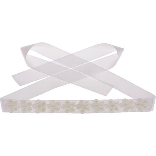 Trendy White Wedding Dress Belt Sash Flower Beads Bridal Waistband