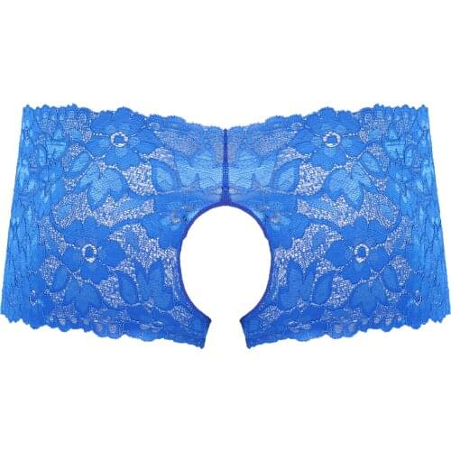 Men Sissy Plus Size Crotchless Briefs Lingerie Underwear Nightwear Hollow Out Floral Solid Color Lace Low Waist Underpants