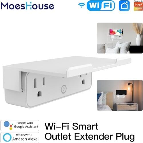 WiFi Tuya Smart US Outlet Extender Multi Plug Socket Shelf with 2 Outlet Splitter Smart Life App Control Works with Alexa Google