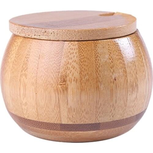 Natural Wooden Salt Box Spice Jar Sugar Bowl Pepper Box Salt Seasoning Container Storage With Lid Kitchen Salt Holder