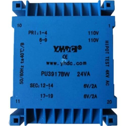 YHDC PU3917BW Power 24VA 2*110V 2*6V Epoxy Encapsulated transformer Flat-type isolation transformer