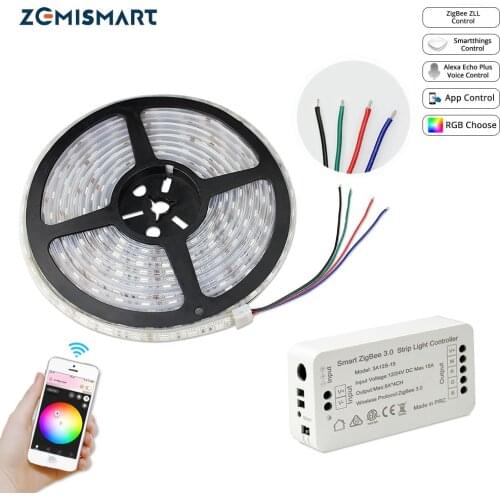 Zemismart Zigbee ZLL Driver With 5M LED Strip RGB Low Voltage Control by Echo Plus Directly Smartthing