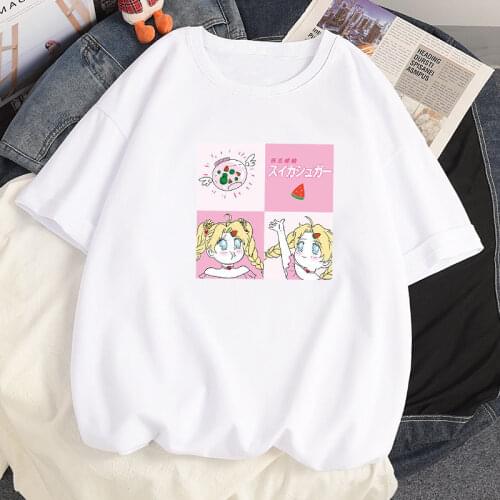 100% Cotton Summer Harajuku T-shirts Anime Sailor Moon Pattern Women Casual Tee Shirts Short Sleeved Loose Oversized T shirt Top