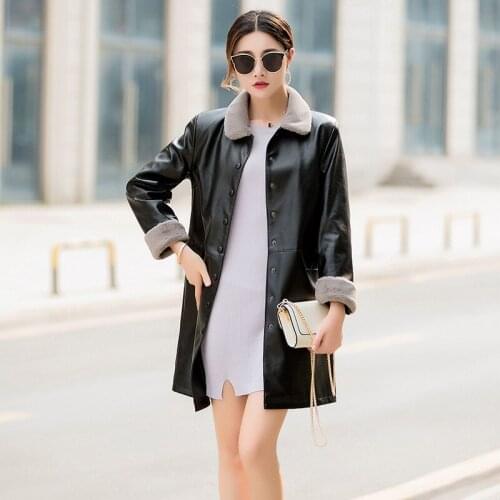 FNOCE 2020 winter new womens faux leather jackets fashion trends casual long sleeve plus velvet thickened slim warm coats
