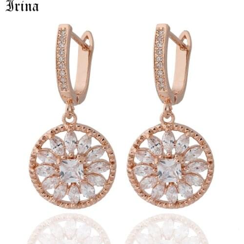 Round hollow flower earrings 585 rose gold color female temperament personality wild simple earrings for womens party