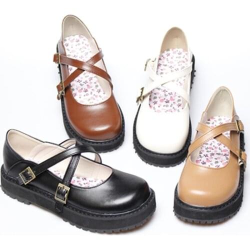 LoveLive Japanese Student Lolita Shoes College Girl Shoes JK Commuter Uniform Shoes PU Leather Shoes