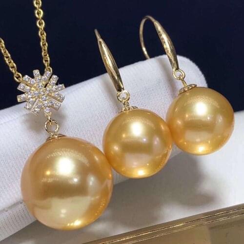 D318 Fine Jewelry Nature 8-13mm Fresh Water Edison Golden Pearls Females Pearls Jewelry Sets for Women Birthday Presents