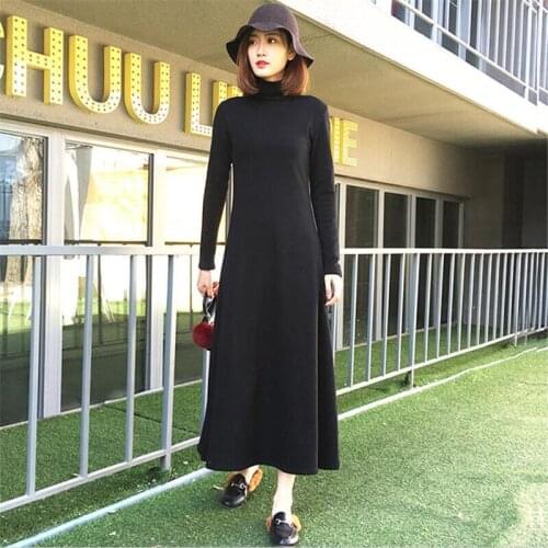 Women Cotton Winter Dress 2020 Autumn Turtleneck Maxi Long Dress Casual Full Sleeve Button Basic Plus Size Vestidos M-7XL 8XL