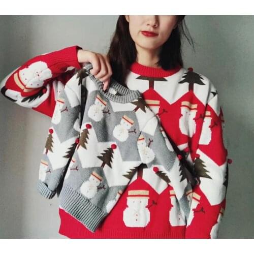 Winter Christmas Family Matching Clothes Jacquard Snowman Christmas Tree Mommy and Me Pullover Clothes Family Look Knit Sweater