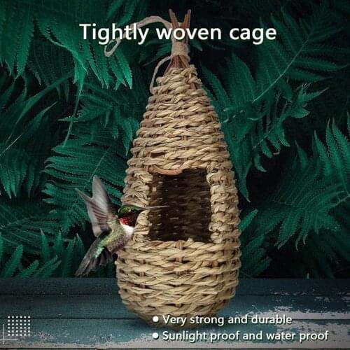 1PC Natural Khaki Straw Bird Nest Handmade Birdhouse Parrot Hanging Cave Woven Bird Cage Home Yard Decoration Small Pet Supplies