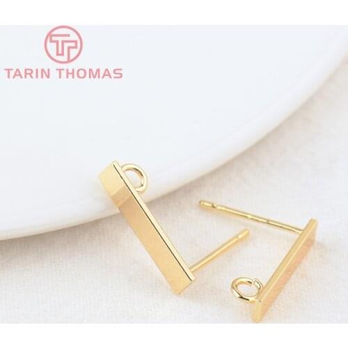 10PCS 15x3MM Hole 2MM 24K Gold Color Brass Rectangle Stud Earrings High Quality Diy Jewelry Findings Accessories