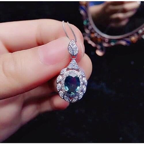 100% Natural Green-blue Sapphire Pendant for Daily Wear 6mm*8mm Chinese Sapphire Silver Pendant 925 Silver Sapphire Jewelry