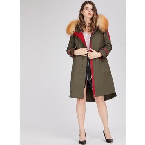 2019 Yiwu New Arrival Fox Fur Collar Rex Rabbit Fur Liner Parka Coat Thick Winter Coat Out Wear Warm Coat