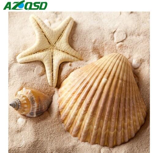 AZQSD Diamond Painting Starfish Shell Seaside Cross Stitch Picture Of Rhinestones Diamond Embroidery Landscape Mosaic Home Decor