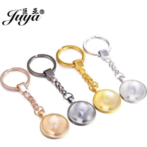 JUYA 5pcs/lot Cabochon Blank Keychain 25mm Pendant Base For Key Chain Pendant DIY Jewelry Making Handmade Crafts Accessories