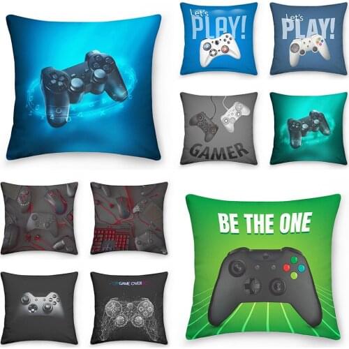 Gamer Pillow Case Game Controller Decorative Square Throw Pillow Cover Cushion Cover 45x45cm for Home Sofa Bedroom Office Car