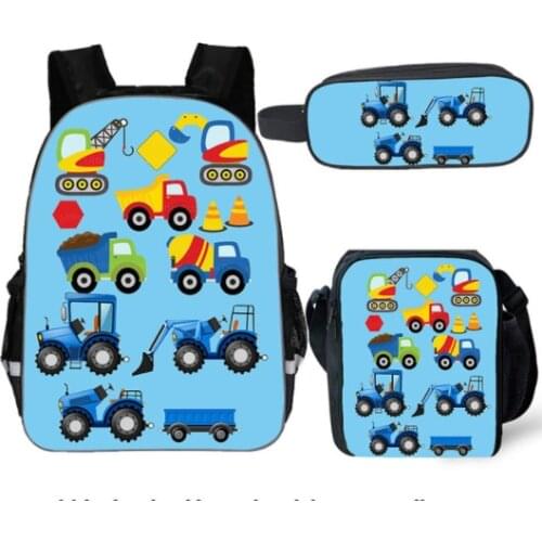 Kids School Bag for Boys/Girls Tractor Schoolbag 16inch Black Backpack Set Fashion Children School bags