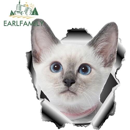 EARLFAMILY 13cm x 11.7cm 3D White Cat Vinyl Sticker Torn Metal Decal Animal Car Stickers Window Bumper Decor Pet Cat Car Styling