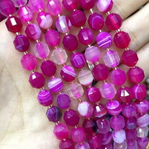 6mm 8mm Faceted Natural Rose Red Striped Agates Stone Round Loose Spacer Beads For Handmade DIY Jewelry Making Bracelet Necklace