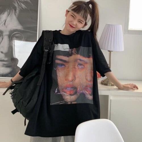 Summer New Japan Printed Women Female Black Hip Hop Kpop T-shirt Cool Streetwear Short Sleeve Style T Shirt Tee