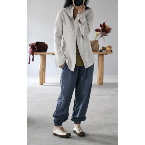 Women Loose Linen Blouse Ladies Spring Summer Flax Shirt Female 2021 Solid Color Basic Blouse