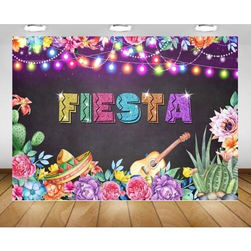 Mexico Fiesta Photography Backdrop for Photo Studio Glitter Rainbow Birthday Party Background Lantern Flowers Cactus Guitar Cap
