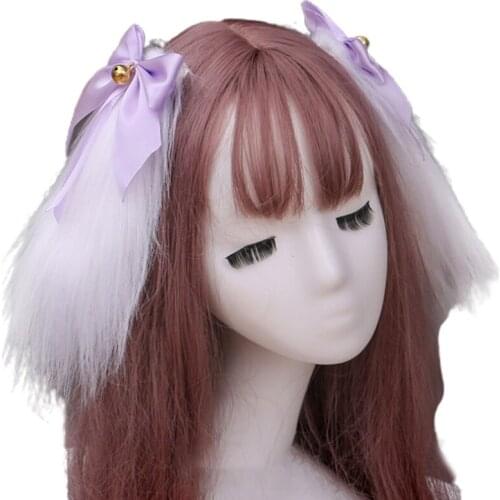 Cute Furry Long Bunny Ears Hair Clips Japanese Lolita Kawaii Rabbit Animal Hairpins Sweet Bowknot Bell Cosplay Barrettes