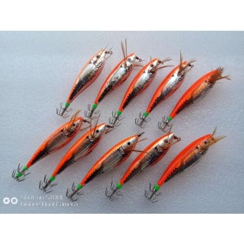 Mr octopus 100pcs Squid Jigs , squid hook ,wood shromp/ luminous ,fishing lure, tackle .10cm,14g. hard lure ,lure jigs ,bait