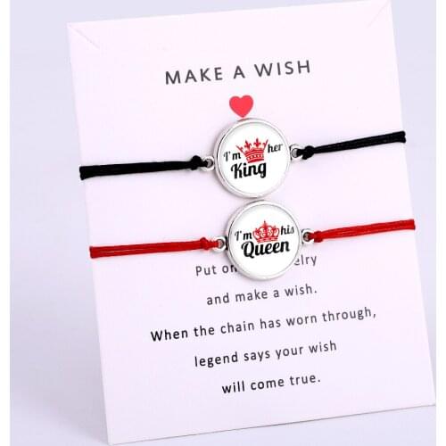 A SET-King Queen Lover Crown Charm Bracelets Women Men Unisex Jewelry Friendship Couple Christmas Gift Drop Shipping