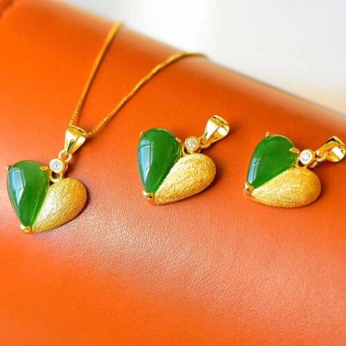 Natural Hetian jasper love gold pendant necklace Chinese style retro unique ancient gold craft charm womens silver jewelry