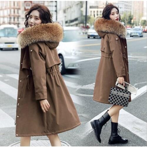 2021 New Fashion Winter Green Jacket Women Fur Hooded Thick Loose Warm Outwear Casual Long Parkas Female Winter Coat Overcoats