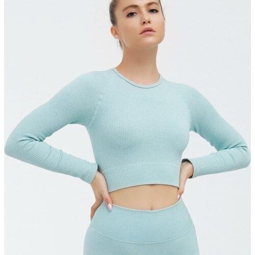 Yoga Clothes Womens Knitted Seamless Long-Sleeved Tight-Fitting Quick-Drying Sports Elasticity Tops