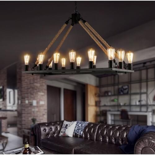 Hemp Rectangle Retro Pendant Light Industrial Wind Suspension Lamp Decorative For Bar Clothing Store Home Pendant Lighting G145