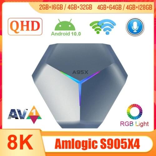 Android 10.0 A95X F4 IPTV Box QHDTV Amlogic S905X4 2.4G/5G Dual Wifi BT4.1 RGB Light TV Box 8K HDR 1080P Smart Android 10 TV Box