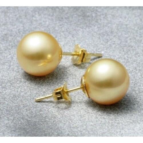 Handmade lovely bead huge 10-11mm natural south sea gold pearl earringsLuxury Ms. girl Wedding