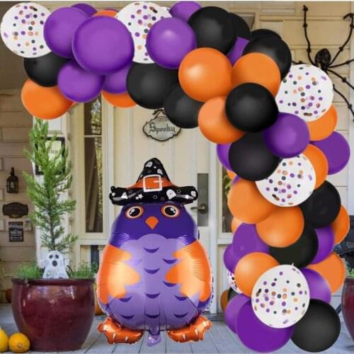 73pcs Owl Foil Balloons Black Purple Confetti Latex Balloons Garland Happy Halloween Decorations Party Home Decors Globos