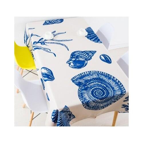 Mediterranean scallops conch table cloth linen tablecloths cover towel thick rectangular antependium dining hall decoration blue
