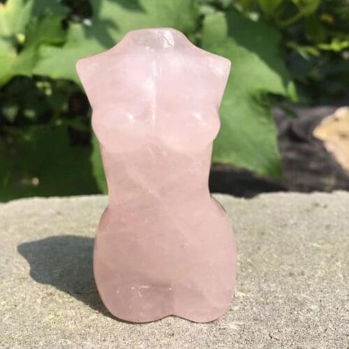 Crystal Goddess Natural Rose Quartz Statue Pyrite Carved Woman Torso Red Obsidian Gem Body Sculpture Polished Energy Healing